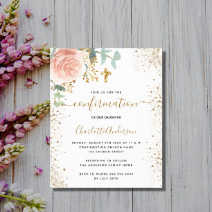 Confirmation eucalyptus pink floral invitation
