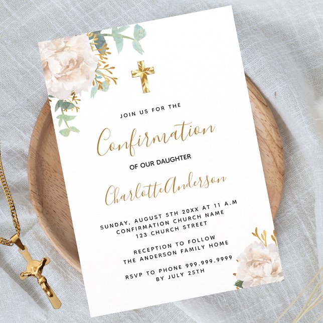 Confirmation eucalyptus white floral invitation postcard (Creator Uploaded)