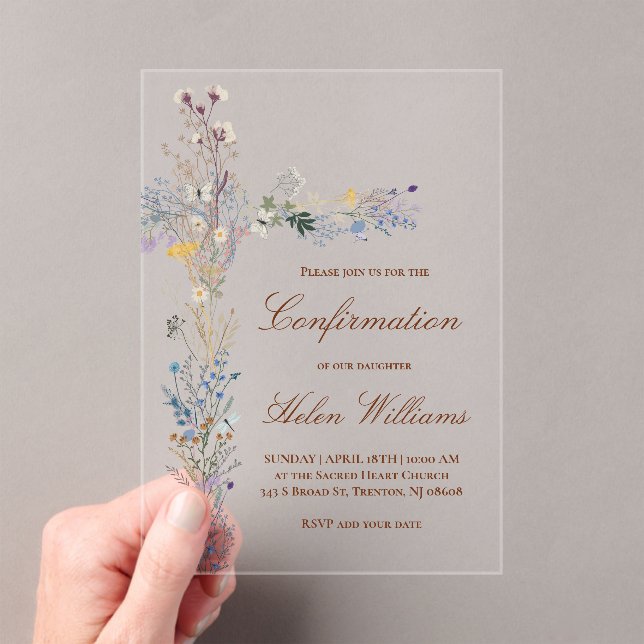 Confirmation floral cross  acrylic invitations (Insitu (Handheld))