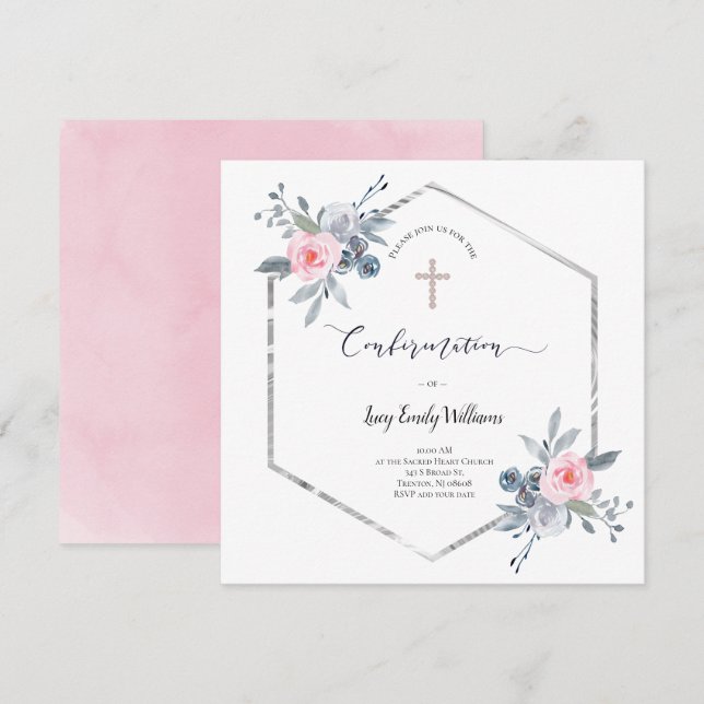 Confirmation floral frame invitation (Front/Back)