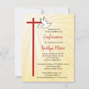 Confirmation for Daughter Cross Dove Gold Rays Invitation