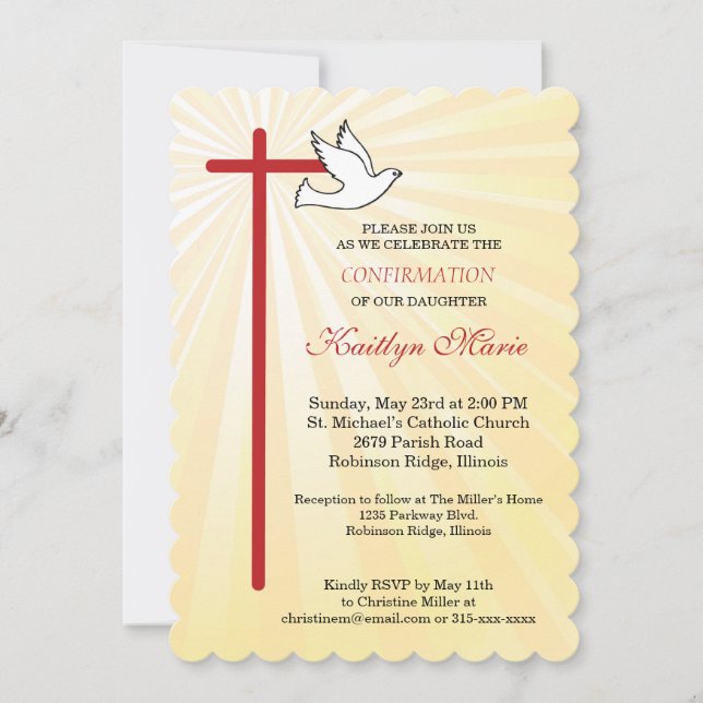 Confirmation for  Daughter Cross Dove Ray Scallops Invitation (Front)