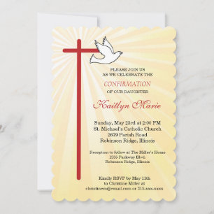 Confirmation for Daughter Cross Dove Ray Scallops Invitation