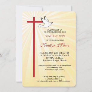 Confirmation for  Daughter Cross Dove Rays Rounded Invitation