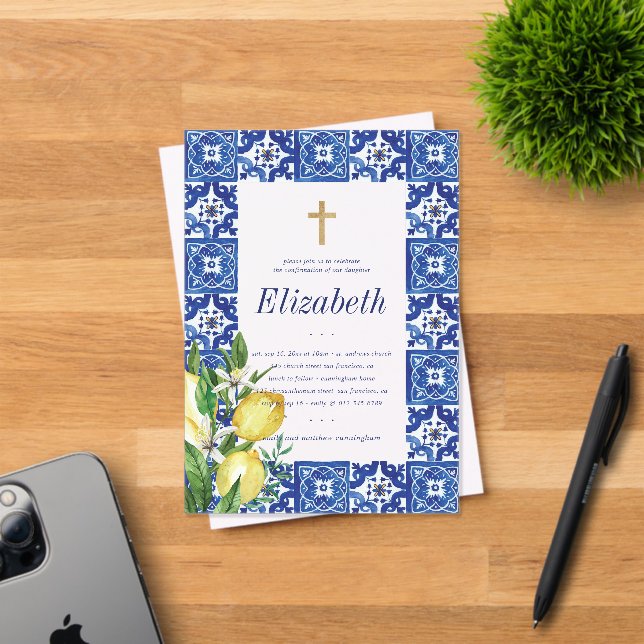 Confirmation For Her Lemon Mediterranean Tile Acrylic Invitations (Insitu (Invitation Card))