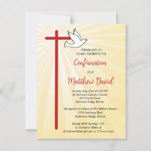 Confirmation for Male Cross Dove Gold Rays Invitation