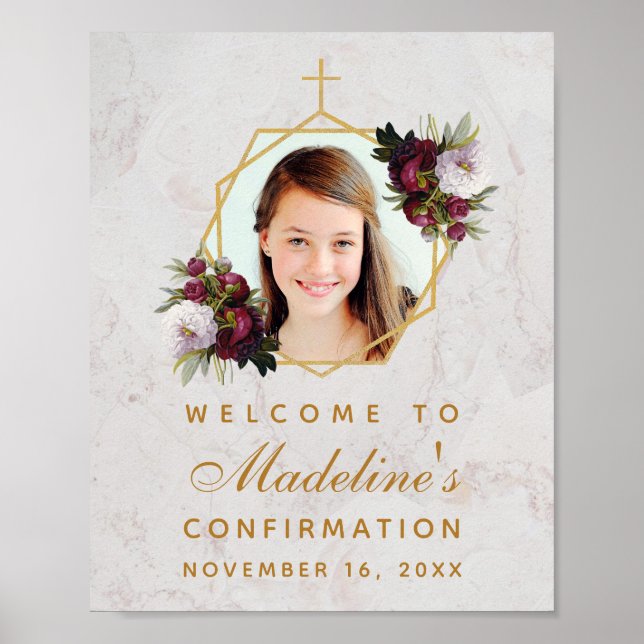 Confirmation Girl Photo Burgundy Peonies Floral Po Poster (Front)