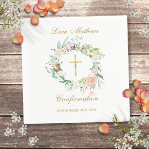 Confirmation Gold Cross Floral Garland  Napkin