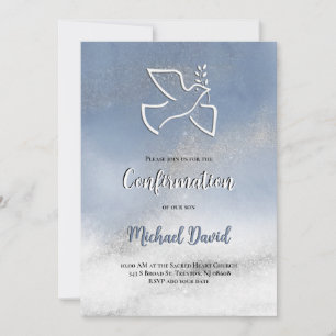 Confirmation gray blue marble invitation