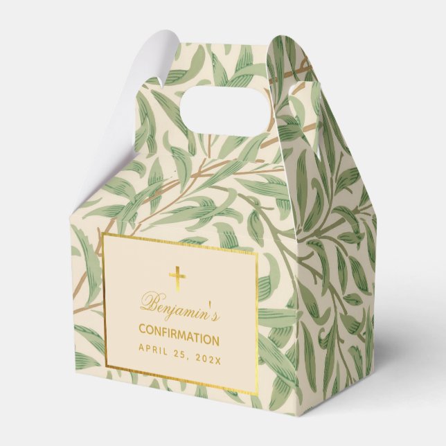 Confirmation Green Leaves Morris Foliage Faux Gold Favour Box (Back Side)
