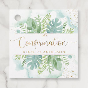 Confirmation Greenery and Blue Green Watercolor Favour Tags
