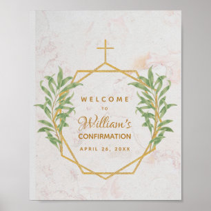 Confirmation Greenery Botanical Gold Geometric Poster