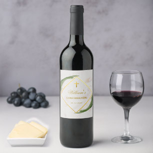 Confirmation Greenery Faux Gold Marble Fern Leaves Wine Label