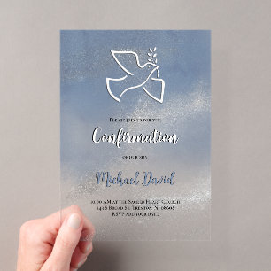 Confirmation grey blue marble acrylic invitations