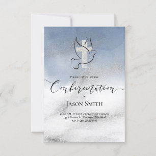 Confirmation   grey blue marble design invitation