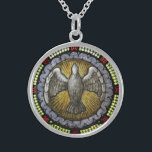 Confirmation Holy Ghost | Spirit Stained Glass Sterling Silver Necklace<br><div class="desc">This is a beautiful stained glass image of the Holy Spirit / Holy Ghost as represented by a dove. It would make a wonderful Confirmation gift.</div>