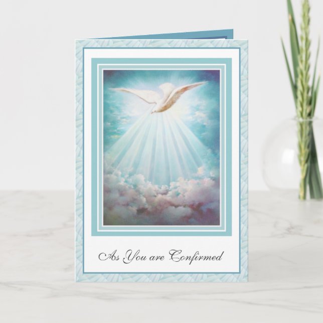Confirmation Holy Spirit Clouds Rays Dove Card (Front)