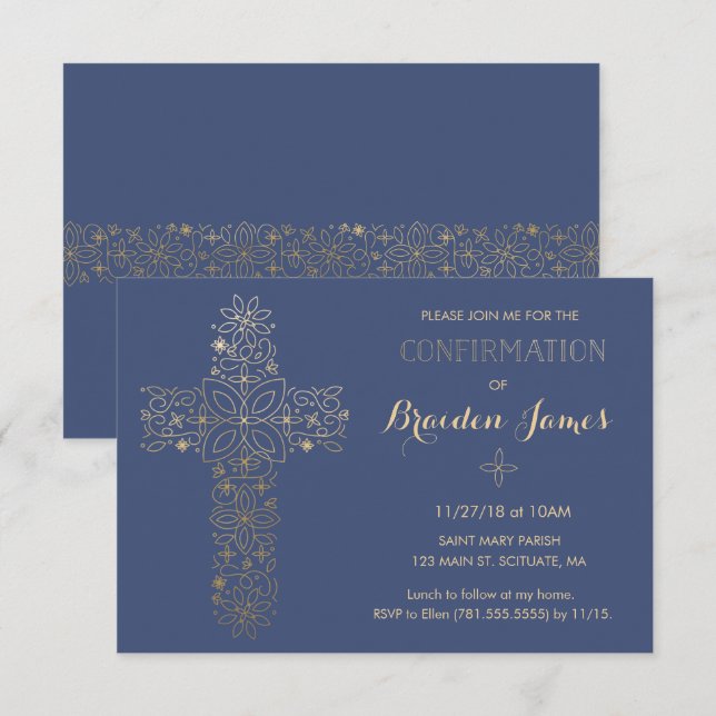 Confirmation Invitation - Gold Cross Invite (Front/Back)