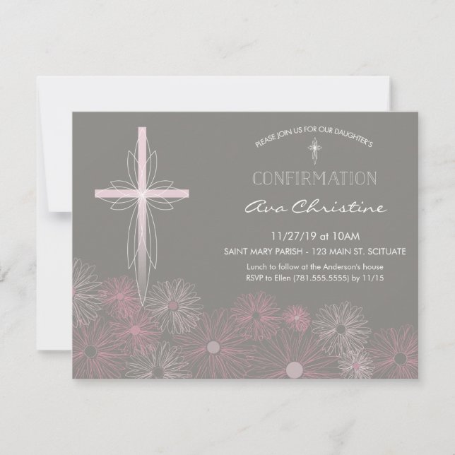 Confirmation Invitation - Invite w/ Cross, Flowers (Front)