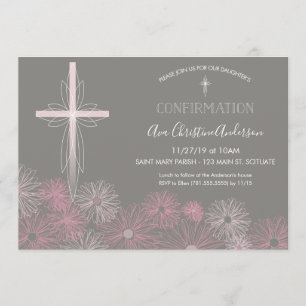 Confirmation Invitation - Invite w/ Cross, Flowers