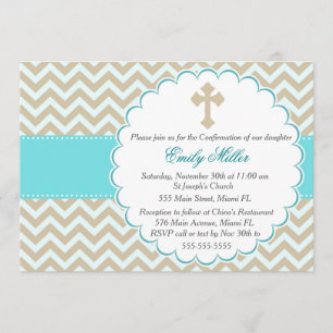 Confirmation Invitation Teal Gold Chevron