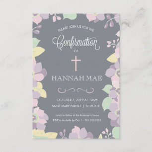 Confirmation Invite Card with Flowers & Cross