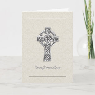 Confirmation Ivory Damask with Silver  Cross Invitation