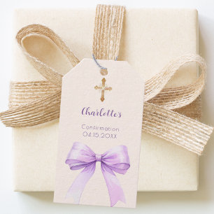 Confirmation lavender bow ivory cross girl DIY Gift Tags