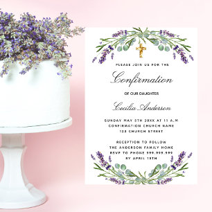 Confirmation lavender eucalyptus violet florals invitation