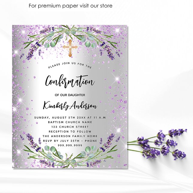 Confirmation lavender silver budget invitation (Creator Uploaded)