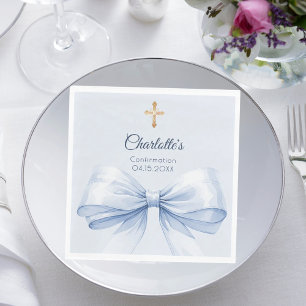 Confirmation light blue bow cross girl luncheon napkin