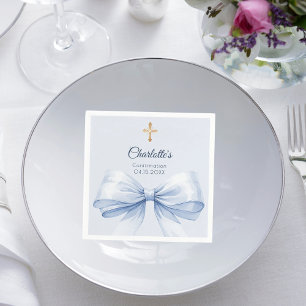 Confirmation light blue bow cross girl napkin