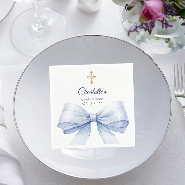 Confirmation light blue bow cross napkin (Creator Uploaded)