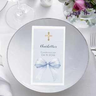 Confirmation light blue bow cross napkin