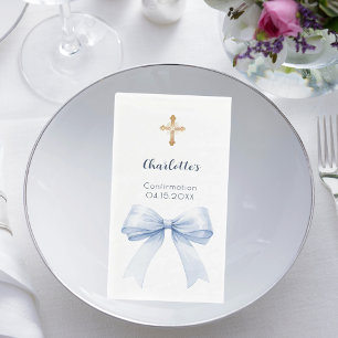 Confirmation light blue bow cross napkin