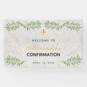 Confirmation Marble Greenery Calligraphy Welcome Banner