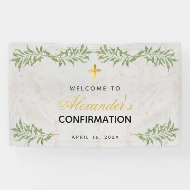 Confirmation Marble Greenery Calligraphy Welcome Banner (Horizontal)