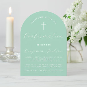 Confirmation Mint Arch Modern Script Simple Green Invitation