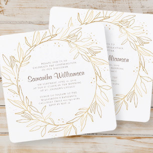Confirmation Modern Gold Foliage Invitation