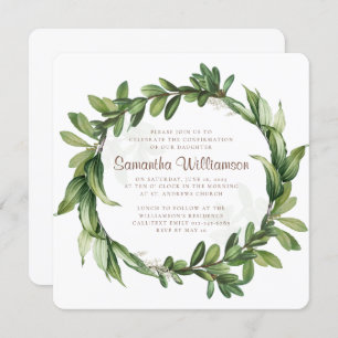 Confirmation Modern Green Foliage Invitation