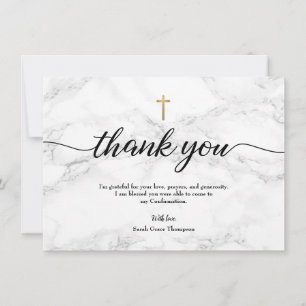 Confirmation Modern Marble Gold cross Personalise Thank You Card