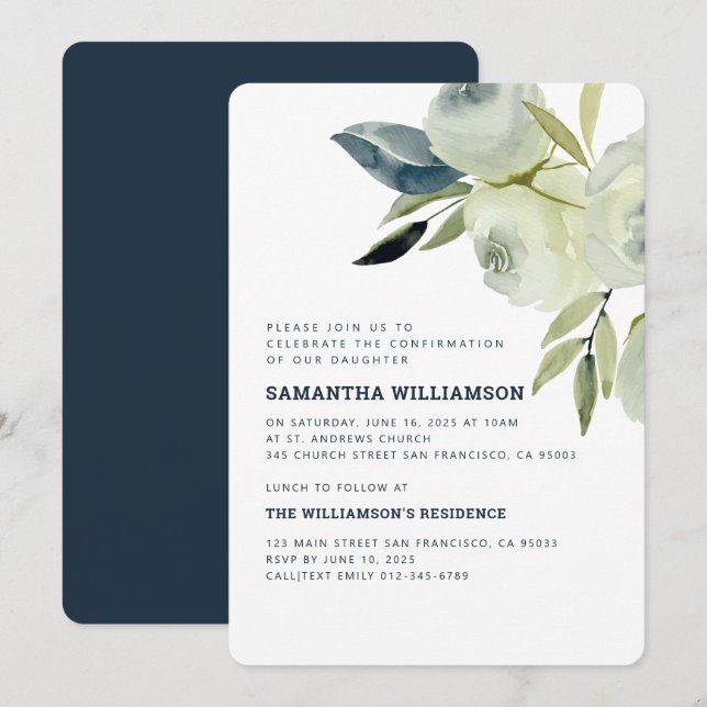 Confirmation Modern Watercolor Floral Invitation (Front/Back)