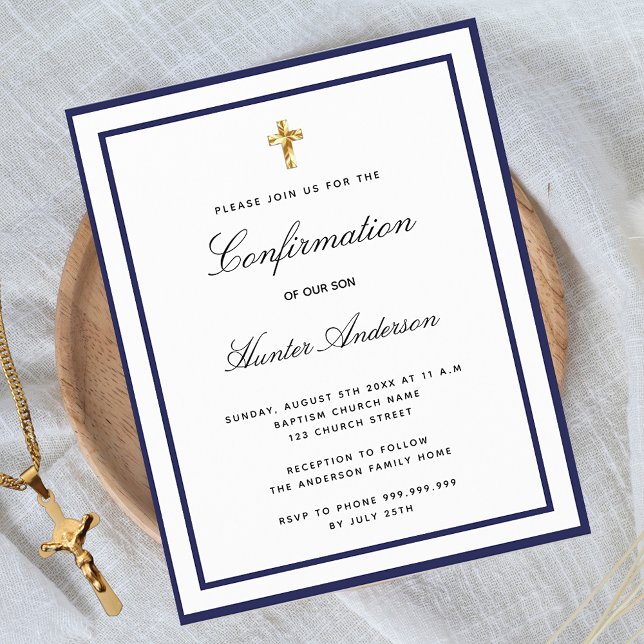 Confirmation navy blue white boy invitation (Creator Uploaded)