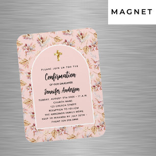 Confirmation pampas floral rose gold invitation magnet