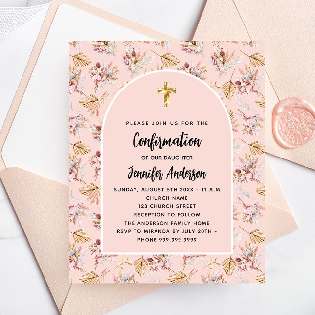 Confirmation pampas floral rose invitation (Creator Uploaded)