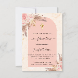 Confirmation pampas grass rose blush marble girl invitation