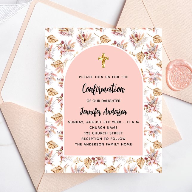 Confirmation pampas rose gold floral invitation (Creator Uploaded)