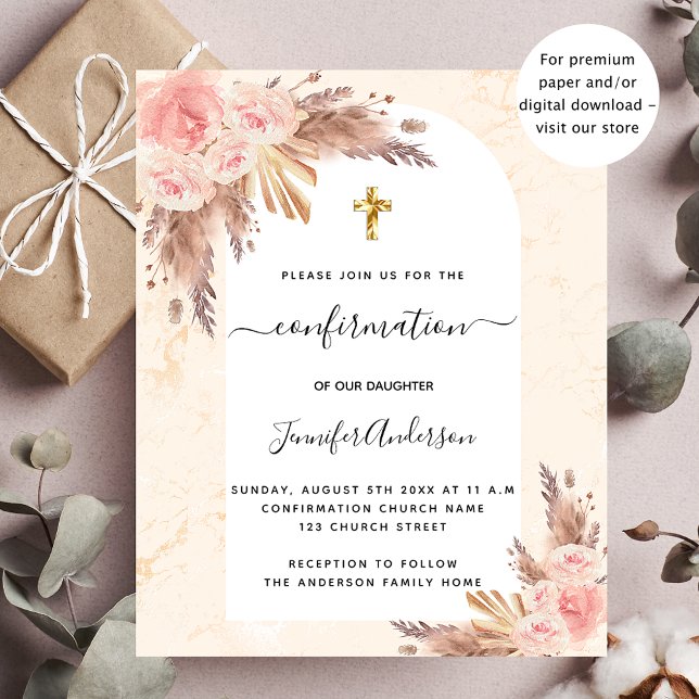 Confirmation pampas rose marble budget invitation (Creator Uploaded)