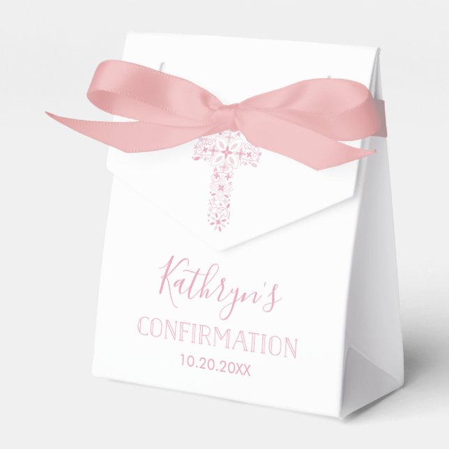 Confirmation Party Favour Box - Girl, Pink Cross (Front Side)