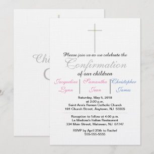 Confirmation Pink Blue Triplets Invitation